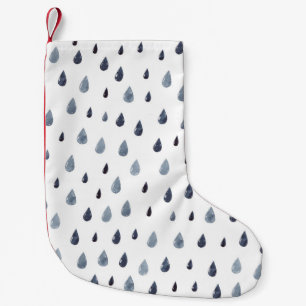 Watercolor raindrops, indigo seamless pattern. small christmas stocking