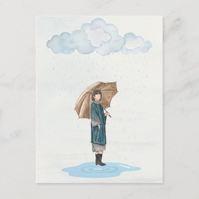 Watercolor rainy girl holiday postcard (Front)