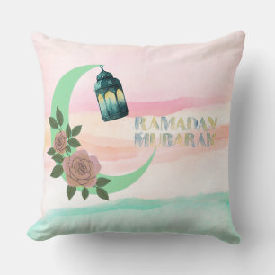 Watercolor Ramadan Design Lantern, Crescent Moon Cushion