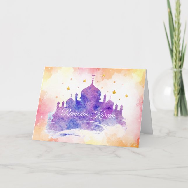 Watercolor Ramadan Kareem Greeting Card (Front)