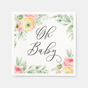Watercolor Ranunculus Flowers Spring Baby Shower Napkin