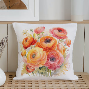 Watercolor Ranunculus Rhapsody Cushion
