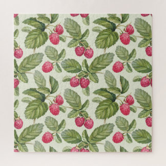 Watercolor Raspberry Seamless Pattern Design Jigsaw Puzzle