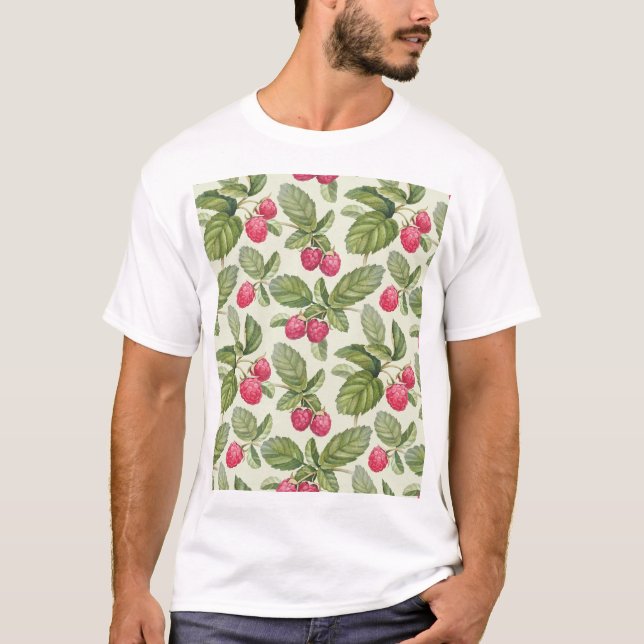 Watercolor Raspberry Seamless Pattern Design T-Shirt (Front)