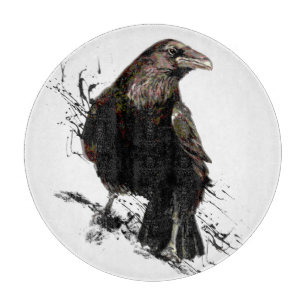 Watercolor Raven Bird Animal Art Cutting Board
