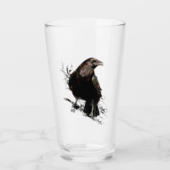 Watercolor  Raven Bird  Animal Art Glass (Front)