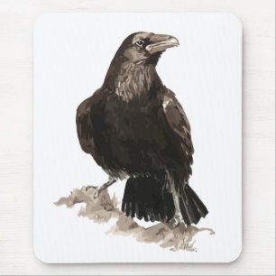 Watercolor Raven Bird & Animal Art Mouse Mat
