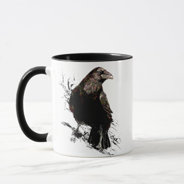 Watercolor  Raven Bird  Animal Art Mug (Left)