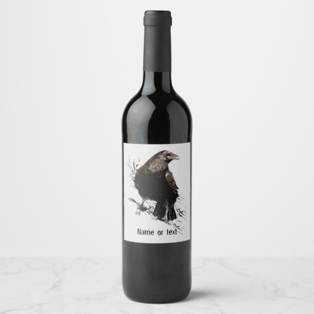 Watercolor  Raven Bird Animal  Art Personalise Wine Label (Front)