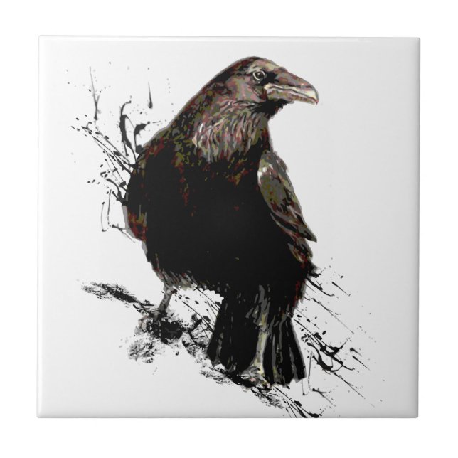 Watercolor  Raven Bird Animal  Art Tile (Front)