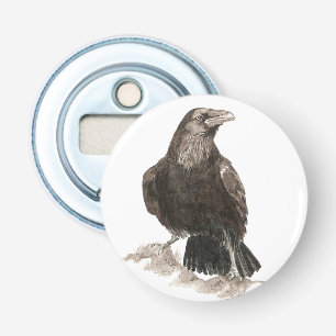 Watercolor Raven Bird Nature Art Bottle Opener