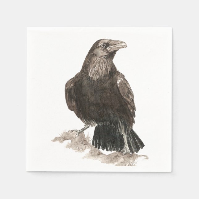 Watercolor Raven Bird Nature Art Napkin (Front)