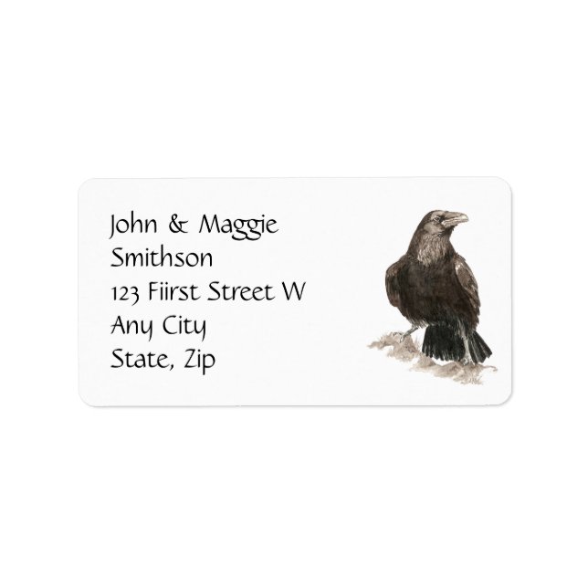 Watercolor Raven Bird Nature Custom Address Label (Front)