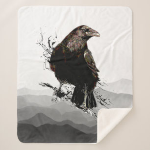 Watercolor Raven Bird Wildlife Nature Art Sherpa Blanket