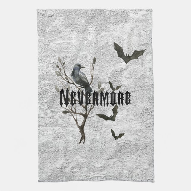 Watercolor Raven Nevermore Tea Towel (Vertical)