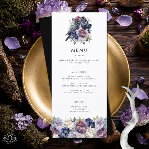 Watercolor Ravens Gothic Purple Floral Wedding Menu