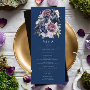 Watercolor Ravens Gothic Purple Floral Wedding Menu