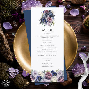 Watercolor Ravens Gothic Purple Floral Wedding Menu