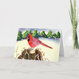 Watercolor Realism Male Cardinal Scripture Inside Holiday Card
