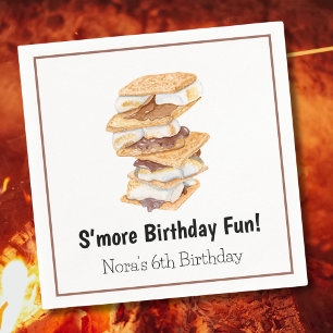 Watercolor  Realistic S'mores 6th Birthday  Napkin