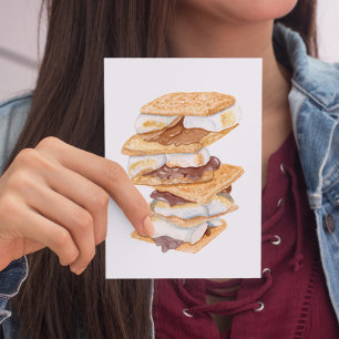 Watercolor Realistic S'mores Postcard