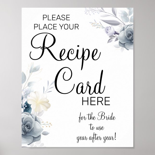 Watercolor Recipe Cards bridal shower game sign (Front)