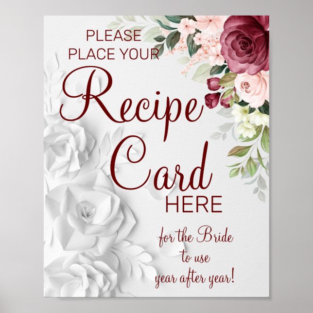 Watercolor Recipe Cards bridal shower game sign (Front)