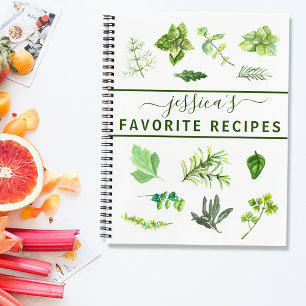 Watercolor Recipe Herbs Greenery Personalised Cook Notebook