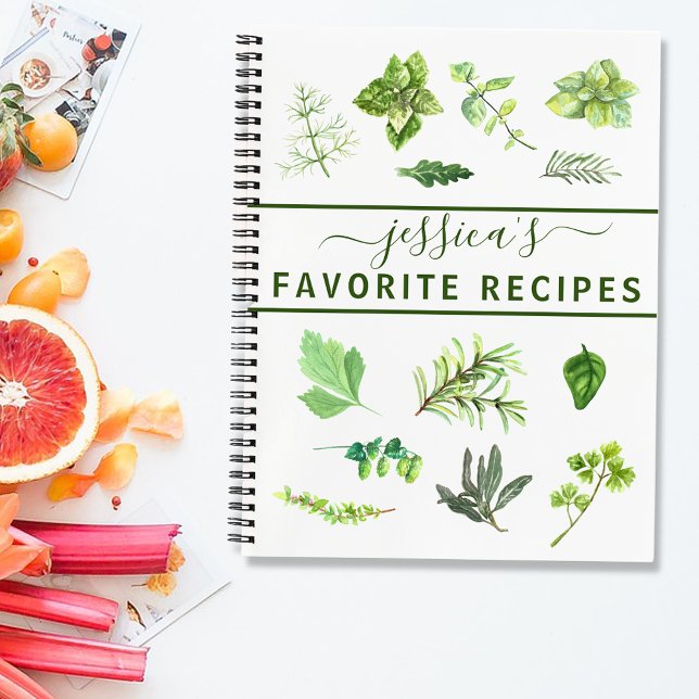 Watercolor Recipe Herbs Greenery Personalised Cook Notebook (Creator Uploaded)