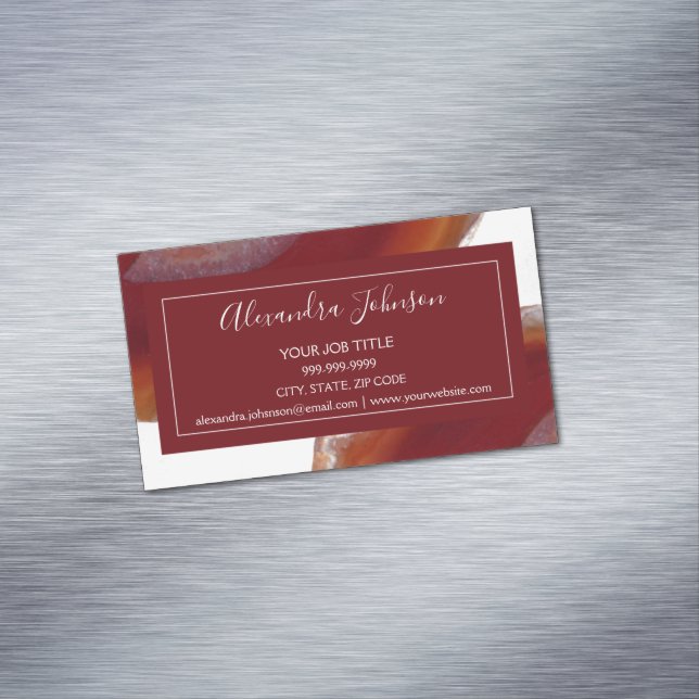 Watercolor Red Agate Geode Magnetic Business Card (In Situ)