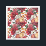 Watercolor Red Amaryllis and Chrysanthemums Floral Napkin<br><div class="desc">These beautifully designed paper napkins showcase a watercolor floral pattern featuring a mix of red amaryllis, mauve and orange chrysanthemums, pink ranunculus, and white lisianthus. Perfect for autumn or garden-themed events, they add charm and sophistication to your table setting. The soft brushstrokes and vibrant colour palette give the napkins a...</div>