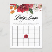 Watercolor Red Amaryllis Bridal Shower Bingo Game