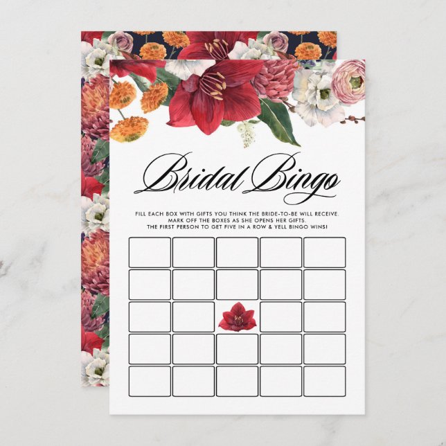Watercolor Red Amaryllis Bridal Shower Bingo Game Enclosure Card (Front/Back)