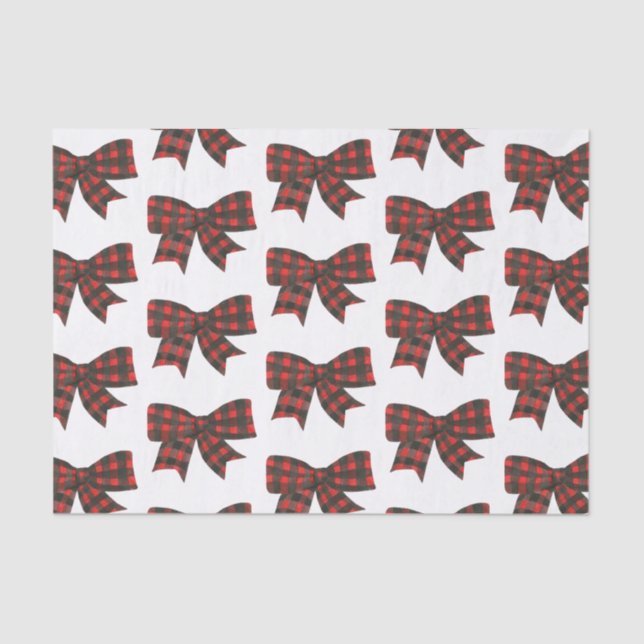 Watercolor Red and Black Buffalo Plaid Bow Tissue Paper (Front)