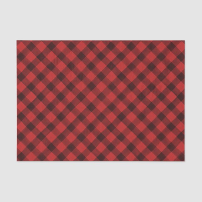 Watercolor Red and Black Buffalo Plaid  | Tissue Paper (Front)