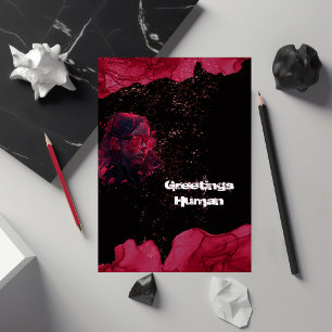 Watercolor Red and Black Flat Greeting Card