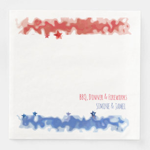 Watercolor Red and Blue Bars with Sta, 4th of July Napkin