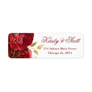 Watercolor Red and Gold Flowers Address