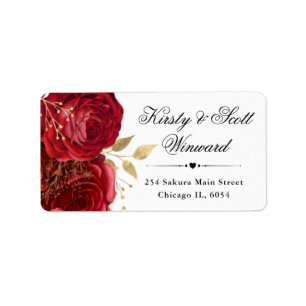 Watercolor Red and Gold Flowers Address Label
