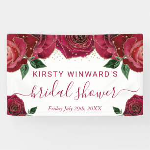 Watercolor Red and Gold Roses Bridal Shower Banner