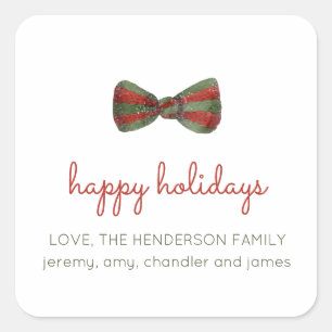 Watercolor Red and Green Bow Holiday Gift Label