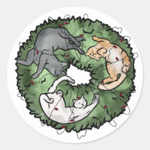 Watercolor red and green Cat Christmas 