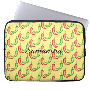 Watercolor Red And Green Chilli Peppers Laptop Sleeve