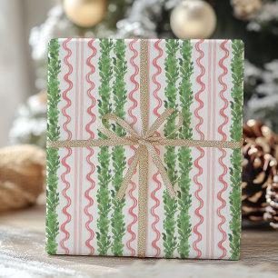 Watercolor Red and Green Christmas Garland Wrapping Paper Sheet