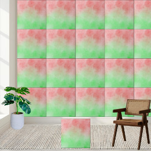 Watercolor Red and Green Gradient Ceramic Tile