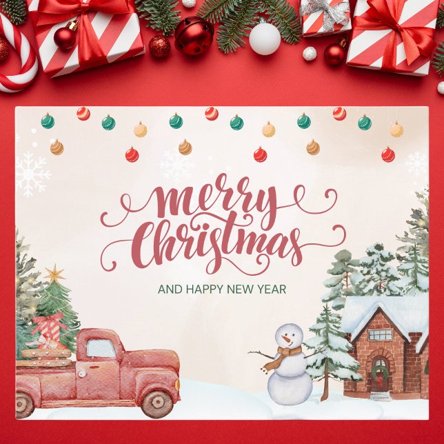 Watercolor Red and Green Merry Christmas Holiday Postcard (Creator Uploaded)