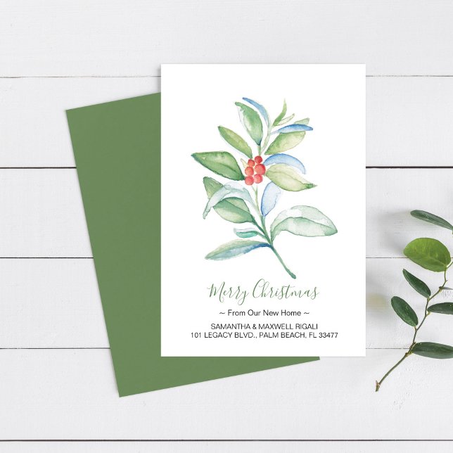Watercolor Red and Green We Moved Christmas Card (Creator Uploaded)