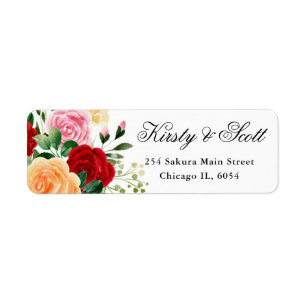 Watercolor Red and Orange Roses Flowers address