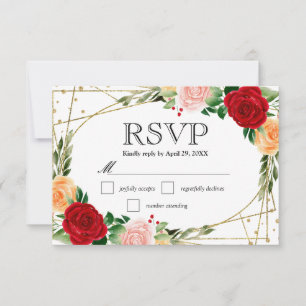 Watercolor Red and Orange Roses Wedding RSVP Card