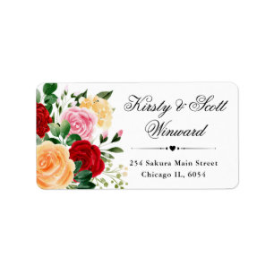 Watercolor Red and Orange Summer Roses address Label